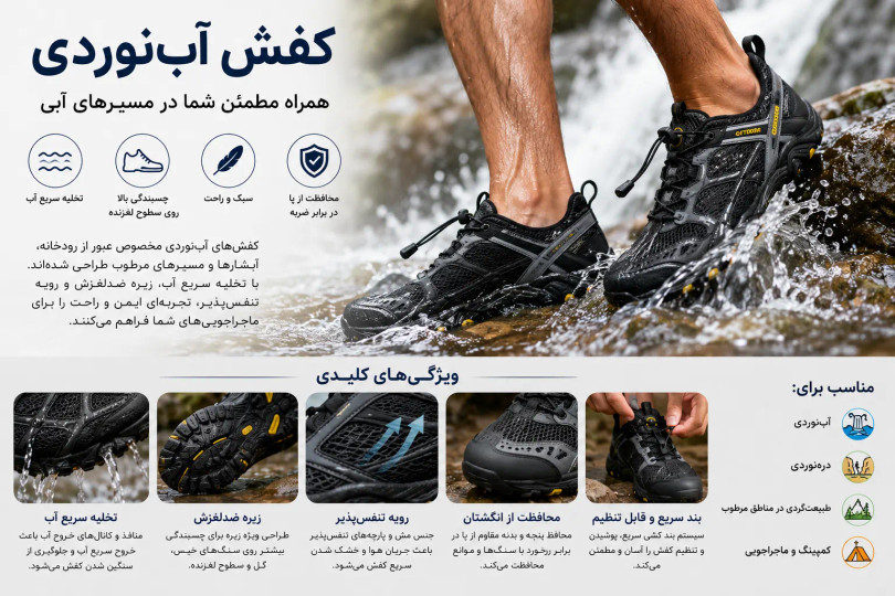 کفش آبنوردی چیست؟ راهنمای کامل خرید بهترین کفش برای رودخانه، آبشار و درهنوردی